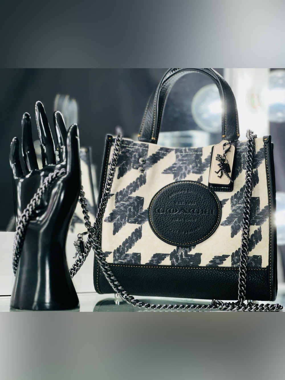 Coach- Dempsey Tote 22 With Houndstooth Print And Patch